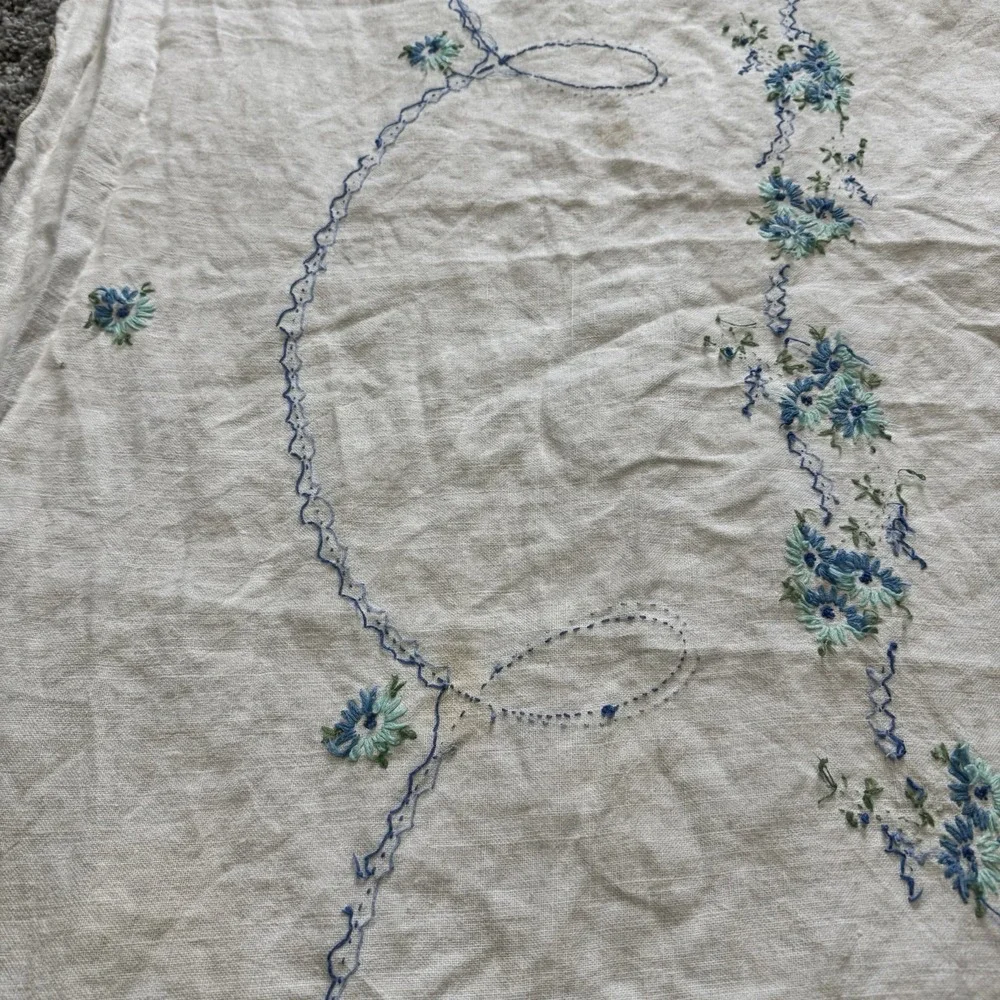 Blue Flower Hand Embroidered Rectangle Table Cloth 48
